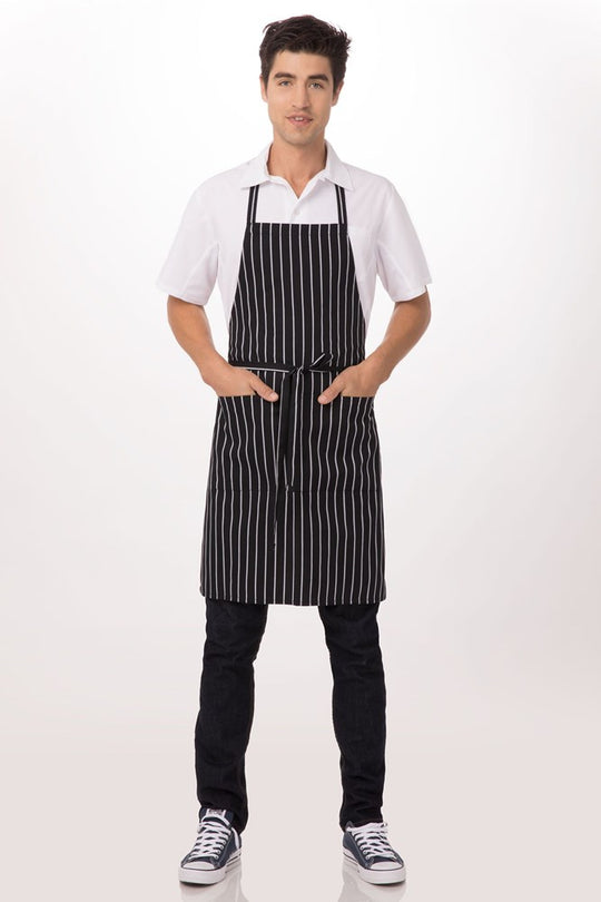 Apron Bib Chalk Stripe Black