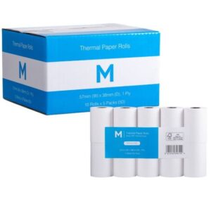 Thermal Paper Roll-White 57mm x 38mm, 1 Ply Per Roll | Pack 10