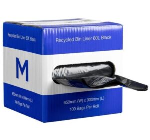 DB Recycled Bin Liner 60L-Black, 650mm x 900mm x 30mu Dispenser Box