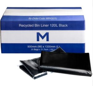 DB Recycled Bin Liner 120L-Black, 900mm x 1330mm x 35mu Dispenser Box
