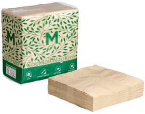 Serviette Cocktail 2ply Brown Pkt 100/20