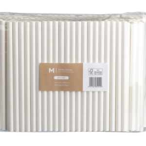 Straws Paper Jumbo Straight White Pkt 250